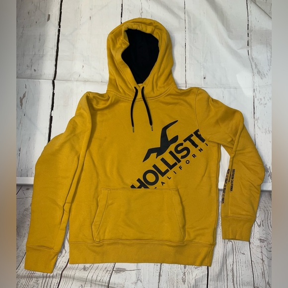 Hollister Pullover Hoodie Sweatshirt Dark Yellow Black Medium - Picture 11 of 12